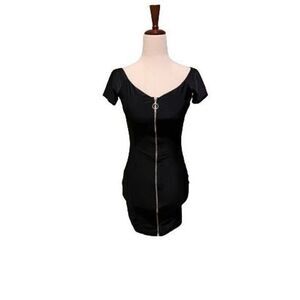 Blashe dress women’s Small black sexy zipper front mini cap sleeve body-con